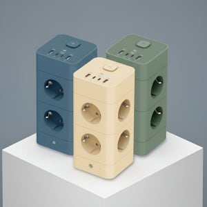 큐브 멀티탭 고용량 누전차단 USB C타입 4000W 1.8m, 타워형 12구 그린, 1개