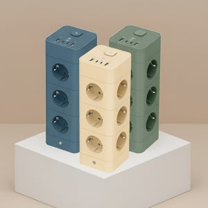 큐브 멀티탭 고용량 누전차단 USB C타입 4000W 1.8m, 타워형 16구 그린, 1개