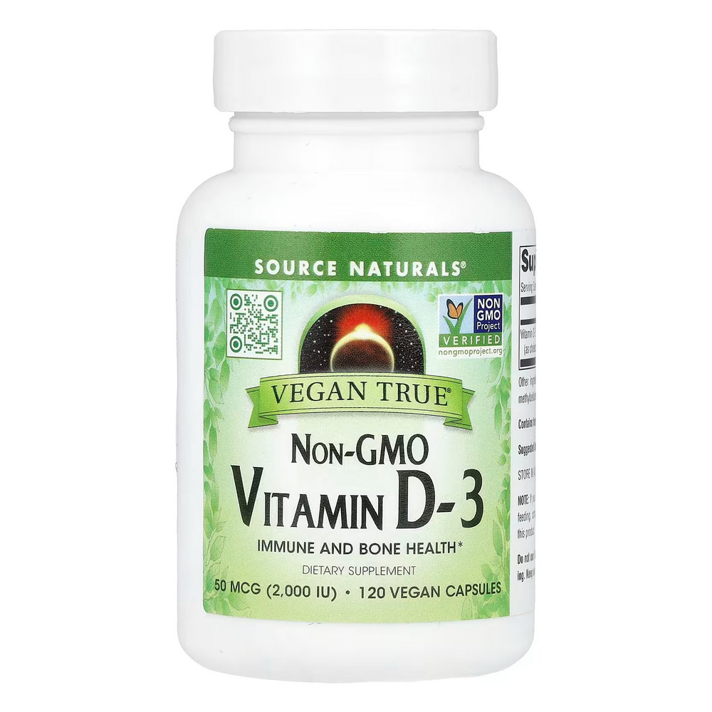 소스네추럴스 비건 트루 NonGMO <b>비타민D</b>3 50mcg 2000 IU 120비건캡슐