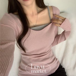 여리하게 핏되는 브이넥 골지 니트 긴팔티 4color