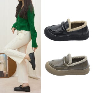 천연가죽 털단화 발볼넓은 털신 슬립온 고무창 방한슈즈 3.5cm 겨울용 FE3119