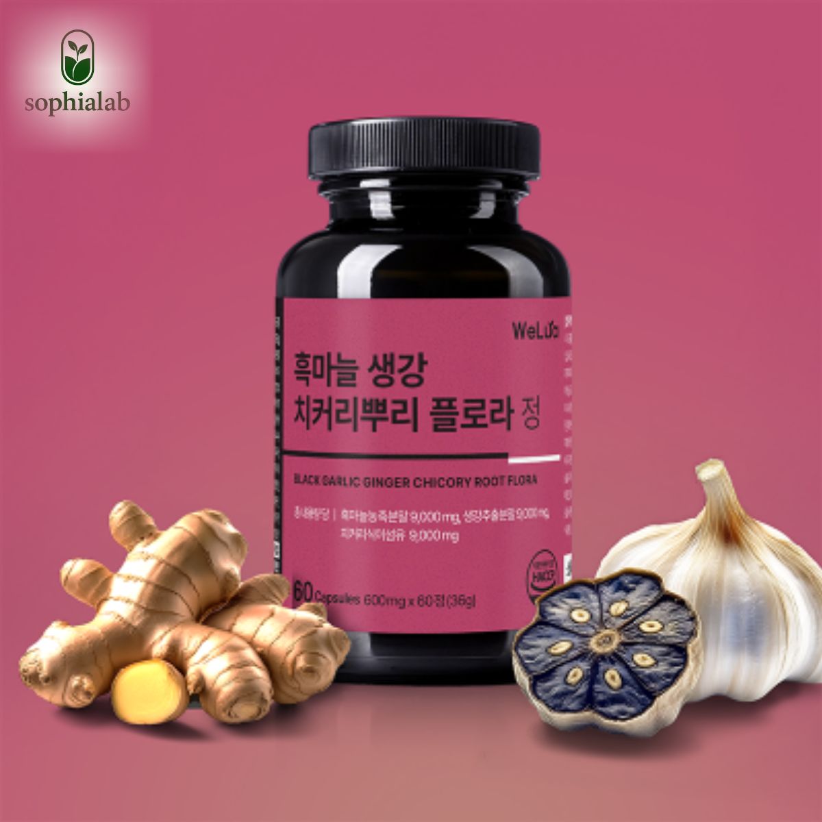 소피아랩 발효 흑마늘 토종 생강 이눌린 치커리뿌리 플로라 정 600mg 60정, 1개