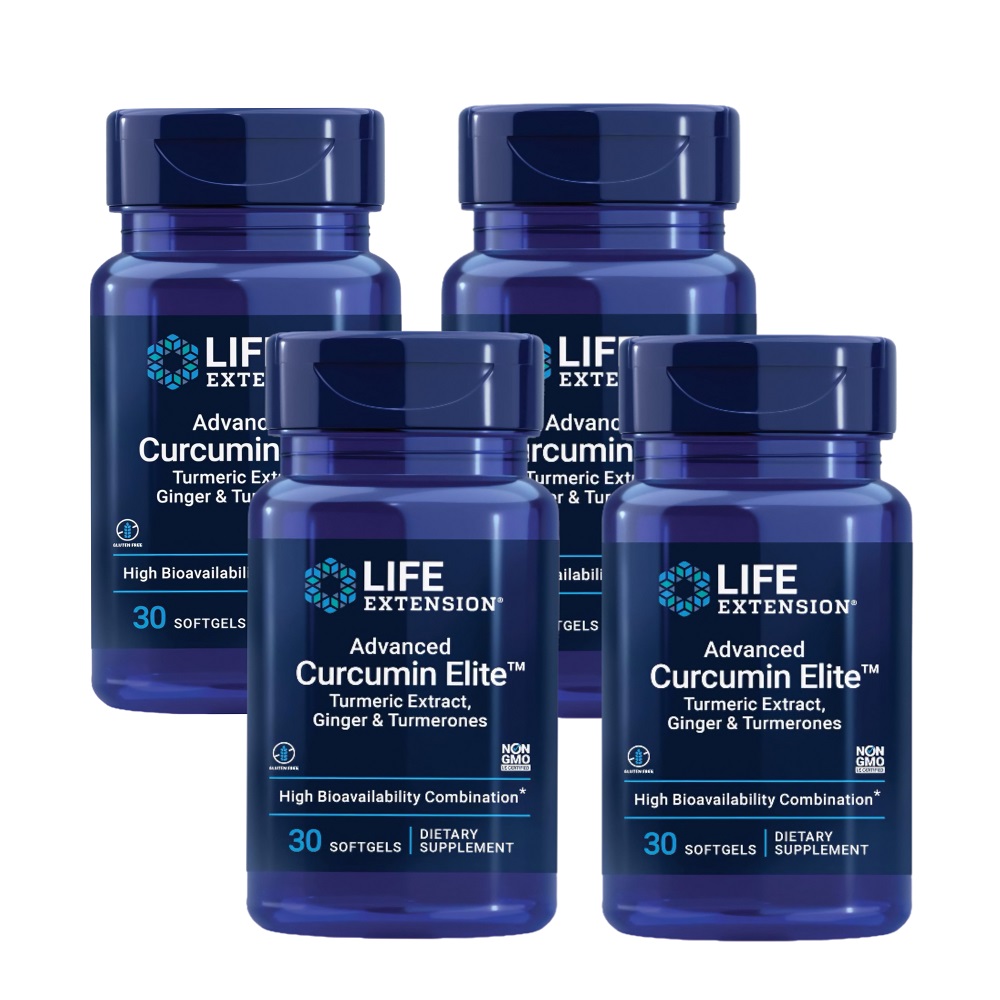 라이프익스텐션 <b>어드밴스드 커큐민 엘리트</b> 터메릭 추출물 강황 생강&amp;터메론 30소프트젤 4통