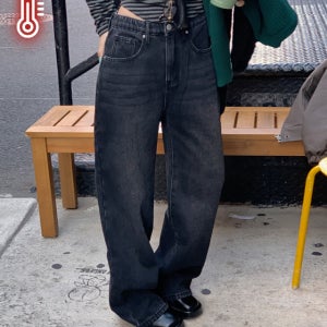 [삐뽕언니] (도톰기모/기장선택)코퍼 밴딩 와이드 데님팬츠(5color,~2XL)