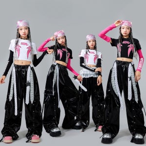 코드루이스 귀여운 핑크 방송댄스복 레이스 벨트 걸그룹 오디션 걸스힙합 학예회 의상