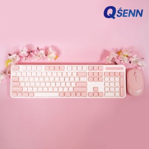 QSENN MK314 저소음 무선 키보드 마우스 (키스킨 포함) 벚꽃