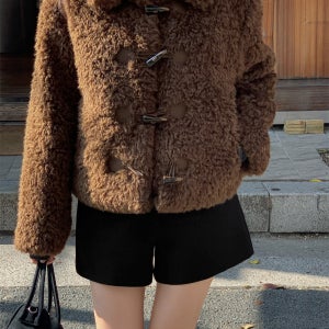 겨울 여성 양털자켓 누빔 카라 세미크롭 뽀글이 덤블 퍼자켓 브라운 아이보리 66 77