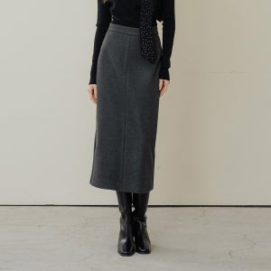 슬릿 H 하이웨스트 알파카라이크 모직 롱 스커트 (CHARCOAL, 3SIZE)