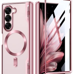 모보시 반투명 힌지보호 마그네틱 슬림 풀커버 휴대폰 케이스 핑크, 갤럭시Z 폴드7