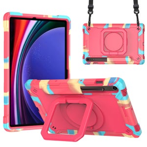 갤럭시탭 S9 FE 케이스 범퍼 회전 스퀘어 스트랩 아머 레인보우핑크, 탭 S9 FE/S9