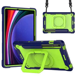 갤럭시탭 S9 FE 케이스 범퍼 회전 스퀘어 스트랩 아머 네이비그린, 탭 S9 FE/S9