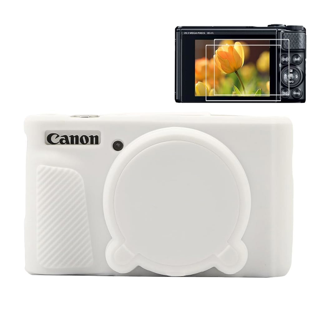 캐논 파워샷 SX740 HS 카메라용 포켓케이트 케이스, SX740/SX730 액세서리용 탈착식 렌즈 커버가 있는 부드러운 실리콘 보호 커버 스킨 강화 유리 스크린 프로텍터가 고무