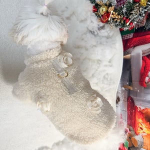 루체코코 장미자수 강아지겨울옷 하네스 패딩점퍼 강아지후리스