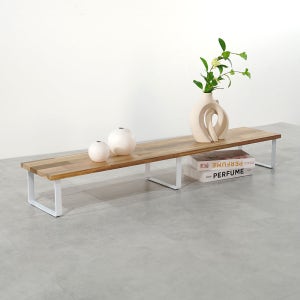 원목 선반 디귿자 ㄷ자 낮은 나무 받침대 아카시아 300X1200 (높이16cm), 1단, 화이트