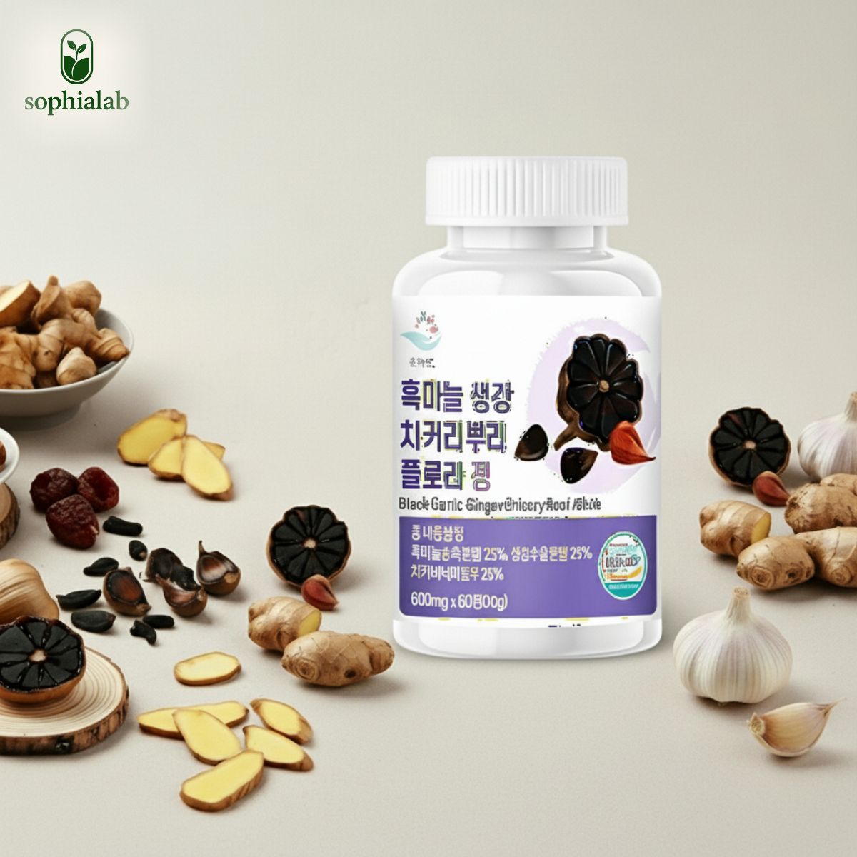 소피아랩 발효 흑마늘 토종 생강 아눌린 치커리뿌리 플로라 정 600mg 60정, 1개
