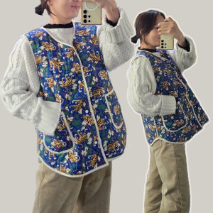 성인용 호작도 패딩 조끼