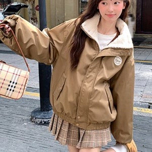 포근한 겨울 데일리 베이지 보아항공점퍼 겨울아우터 오버핏점퍼