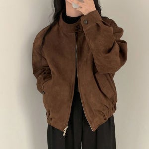 LnD QZ모카 스웨이드 여성 자켓 하이넥 집업 루즈핏 겨울 아우터 캐주얼 점퍼