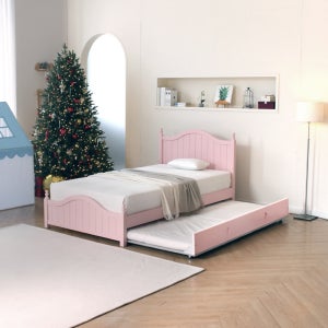 키즈돔 로렌(핑크) 원목 싱글 초등 학생 이단 공주 어린이 슬라이딩침대 (견면매트포함)