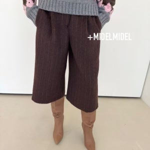 보니따스 스트라이프 버뮤다 팬츠 뒷밴딩 여성 7부 헤어리 겨울 바지/ 그레이 브라운