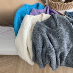 (당일배송) 2502. 파스텔 브이넥 울 오버핏 루즈핏 데일리 캐쥬얼 레이어드 긴팔 니트티셔츠