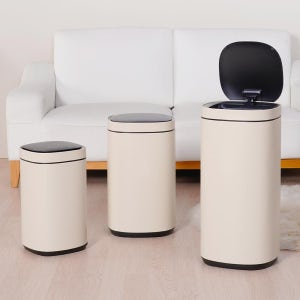 [스마트포크] 자동센서 휴지통 크림 12L 종량제 내부 보조통 사무실 거실 주방 쓰래기통