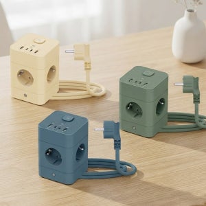 에코너 MT08 큐브 멀티탭 타워 고용량 USB C타입 캠핑릴선 1.8m, 얼루어블루, 1개