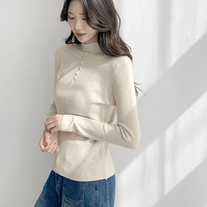 꽈볼이 단추 반폴라 니트 여성 하프넥 반목 이너 골지 데일리