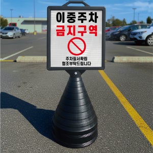 이중주차 금지구역 입간판 검정오뚜기 사각형 물통 스탠딩 표지판 단면