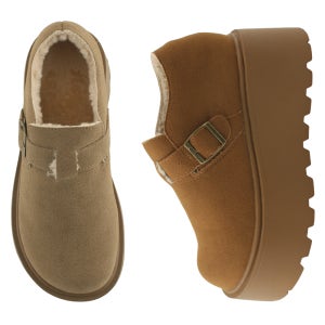 스웨이드 퍼 버클 키높이 속굽 하이힐 모카신 털 로퍼 9cm