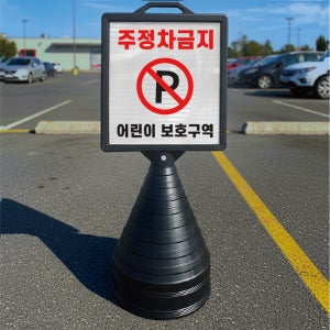 주정차금지 어린이 보호구역 입간판 검정오뚜기 사각형 물통 스탠딩 표지판 단면