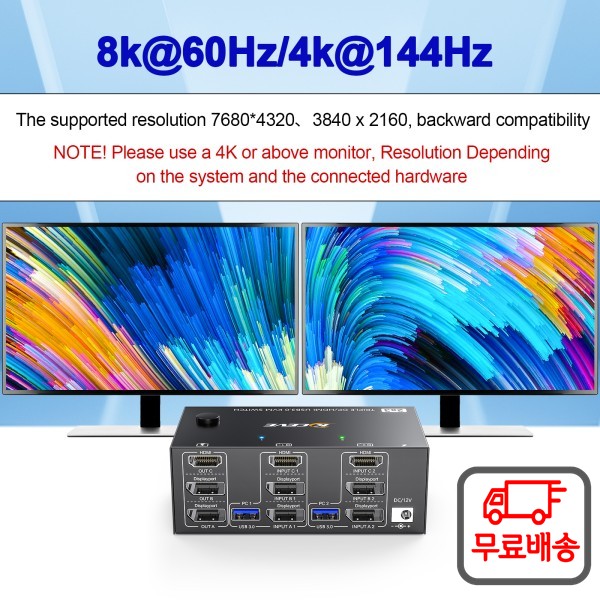 KVM 스위치 4 모니터 2 개 USB 3.0 HDMI 디스플레이 포트 8K @ 컴퓨터 공유