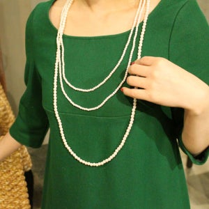 올리비나 오만과편견 넥크라스 레이어드 3줄 진주 롱 목걸이