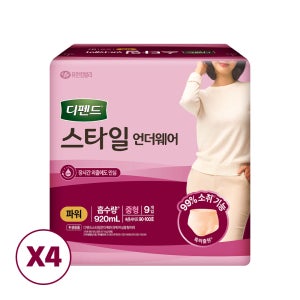 디펜드 스타일 언더웨어 여성 요실금 팬티 파워중형, 9개입, 4팩