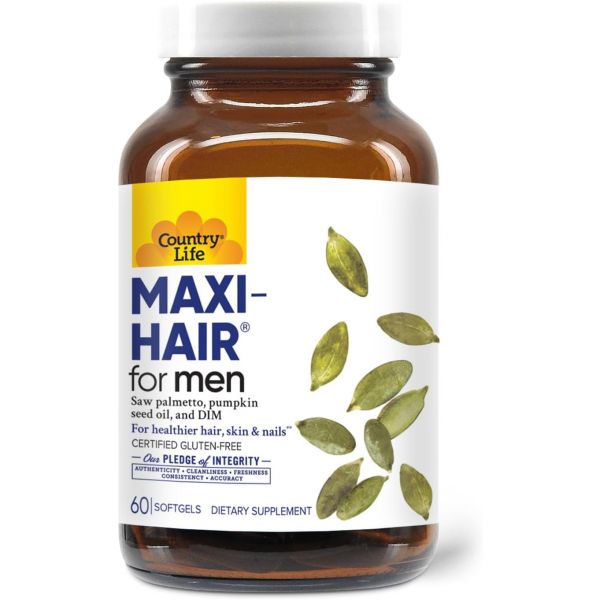 <b>컨트리 라이프</b> 맥시헤어 포 맨 2000mcg 비오틴 <b>소팔메토</b> 호박씨 오일 DM 칼륨 마그네슘 칼슘 아연 블렌드 더 모발 두피 피부 손톱 60개 비건 캡슐