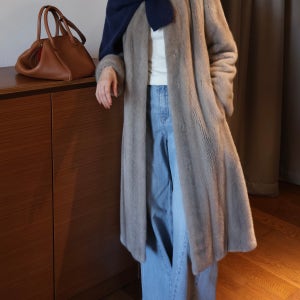 라운드 롱 실버블루 밍크코트 AF10