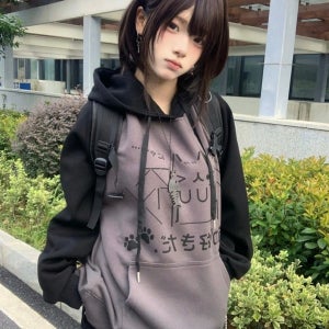 일본 스트릿패션 서브컬처상의 이모지 고양이 캐릭터 프린팅 지뢰계패션 나그랑 후드티