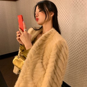 노카라 인조 밍크 모피 퍼 코트