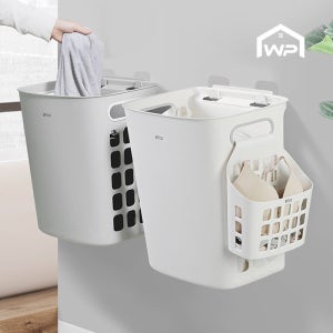 에프캣 대용량 벽걸이 빨래바구니 접착식 세탁바구니 빨래통 그레이, 30L