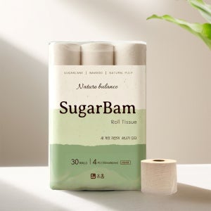 휴홈 슈가밤 사탕수수 대나무 4겹 화장지 30m, 30롤, 1팩