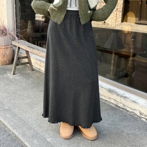 빅사이즈 S-XL 새리딘 밴딩 프릴 니트 롱 스커트 치마