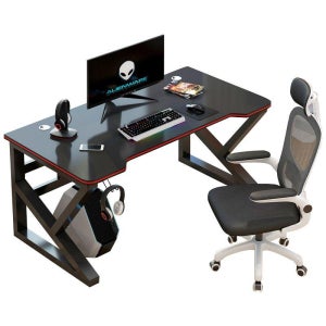 게이밍 테이블 데스크탑 PC방 사무실 컴퓨터 책상 데스크 이중 나사 홀 100 x 60cm 블랙 프레임