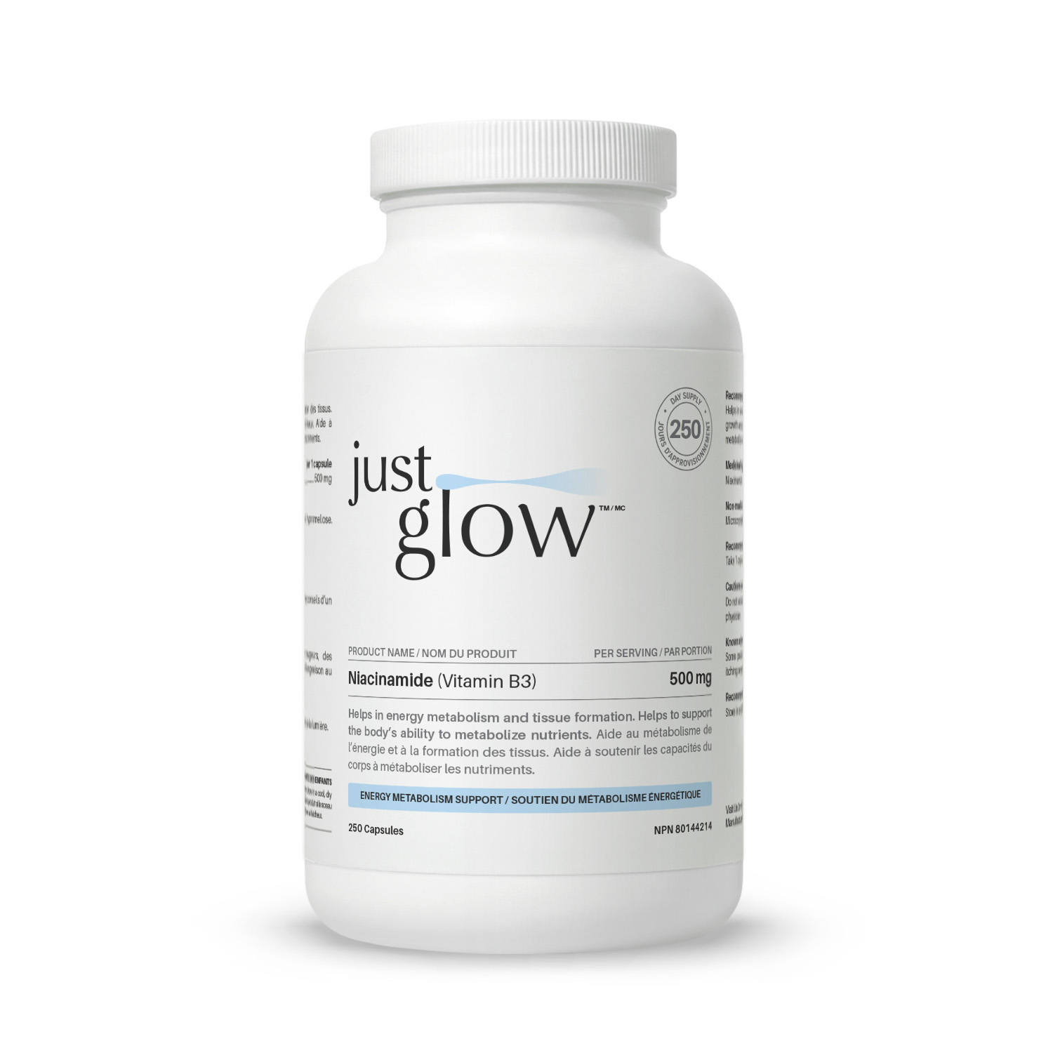 저스트글로우 비타민B3 500mg 니코틴산아미드 나이아신아미드 250캡슐, 1개