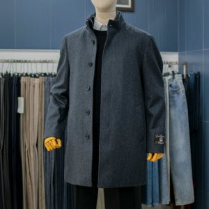 바쏘옴므 밍크 FUR 울 캐시미어 하이넥 남자 코트 차콜 WSZ4CJ14