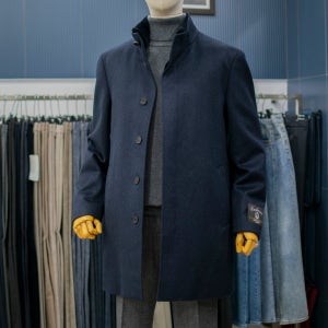 바쏘옴므 밍크 FUR 울 캐시미어 하이넥 남자 코트 네이비 WSZ4CJ15