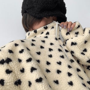 기모 하트 덤블 반집업 맨투맨 여성 겨울 빅사이즈 오버핏 박시핏 플리스 후리스 카라넥 티셔츠