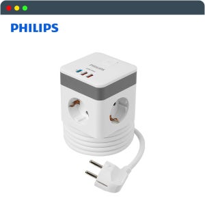 필립스 4000W 고용량 3구 2M 멀티탭 큐브형 과부하차단 USB C타입 콘센트 접지형