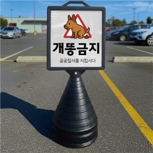 개똥금지 공공질서 입간판 검정오뚜기 사각형 물통 스탠딩 표지판 단면