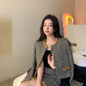 [국내배송] 골드 다이아 울 자켓 스커트 투피스 세트 S