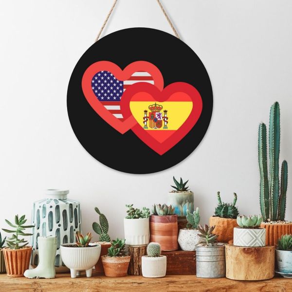 하츠 아메리카와 스페인 원형 목재 패널 정교한 12인치 페인팅 - 가정 및 사무실 장식을 위한 독특한 예술 작품